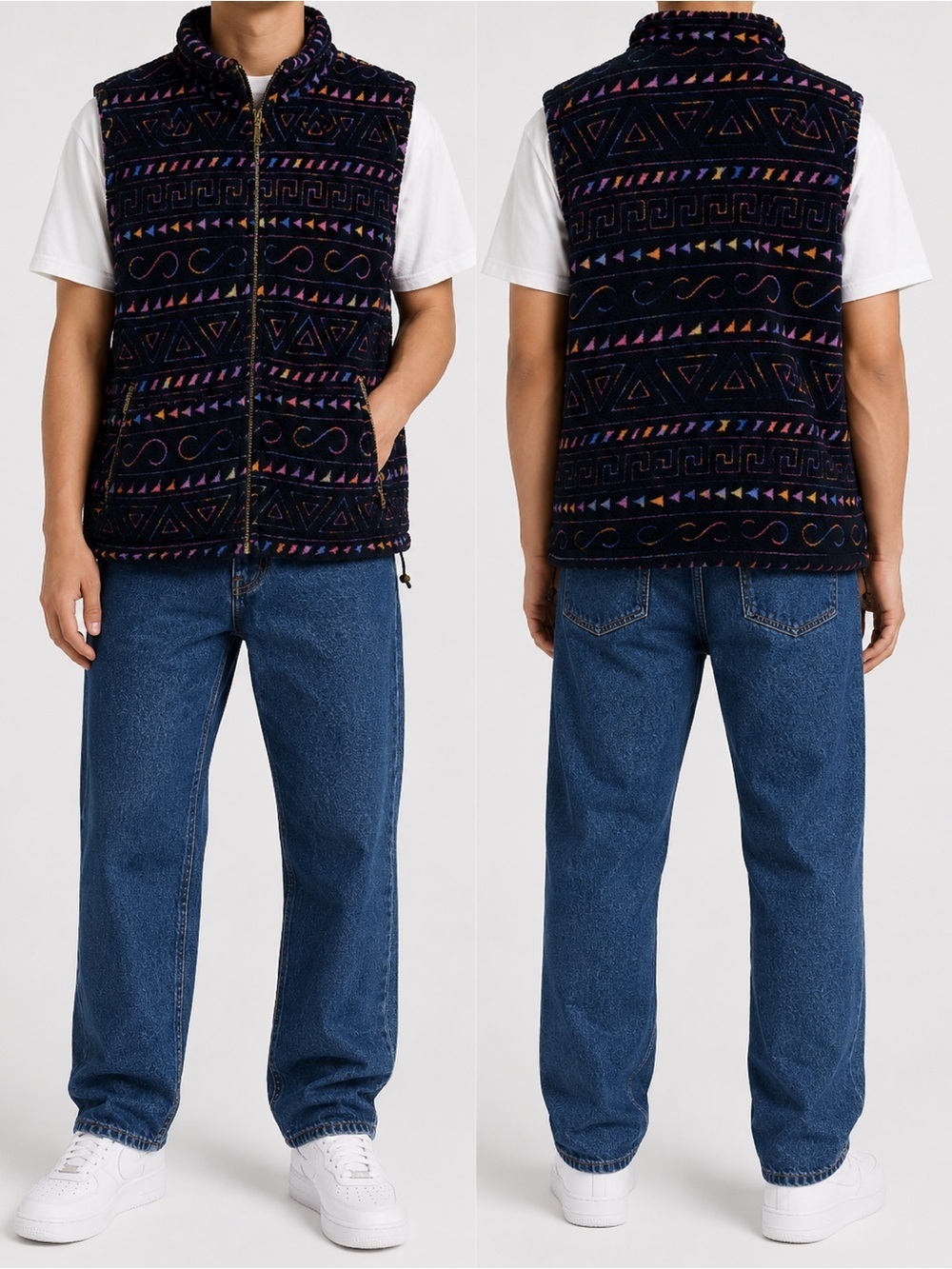 Vintage Geometric Tribal Fleece Vest Zip-Up | 90s Cozy Outdoor Core | Unisex L